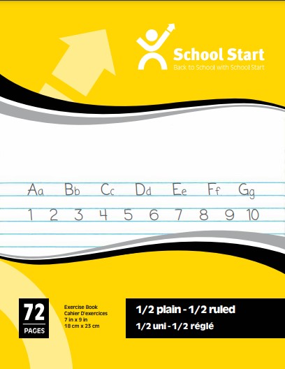 School Start Exercise Book (7 1/8" x 9 1/8") - 72 pages (1/2 Plain - 1/2 Ruled)